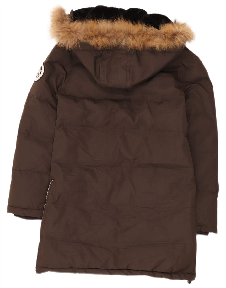 Geographical Norway Wattierter Herrenmantel mit Kapuze, EU 38/40, mittelbraunes Polyester