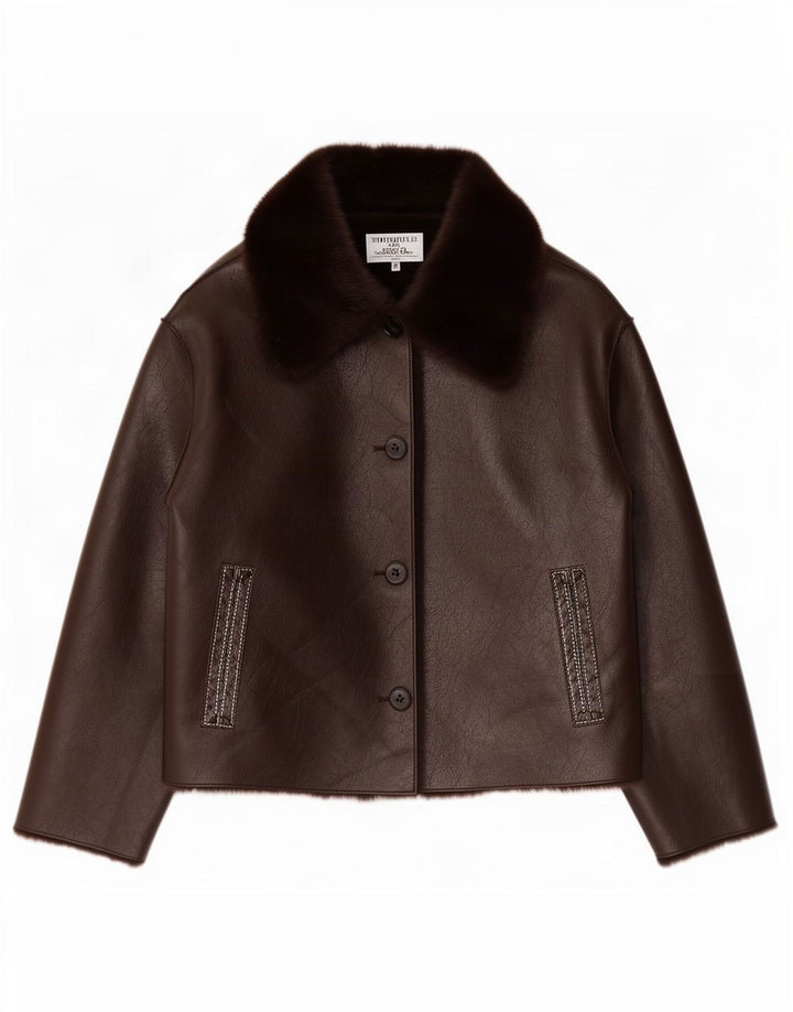 Zara Damen Sherpa Jacke UK 18 XL Braun Polyester
