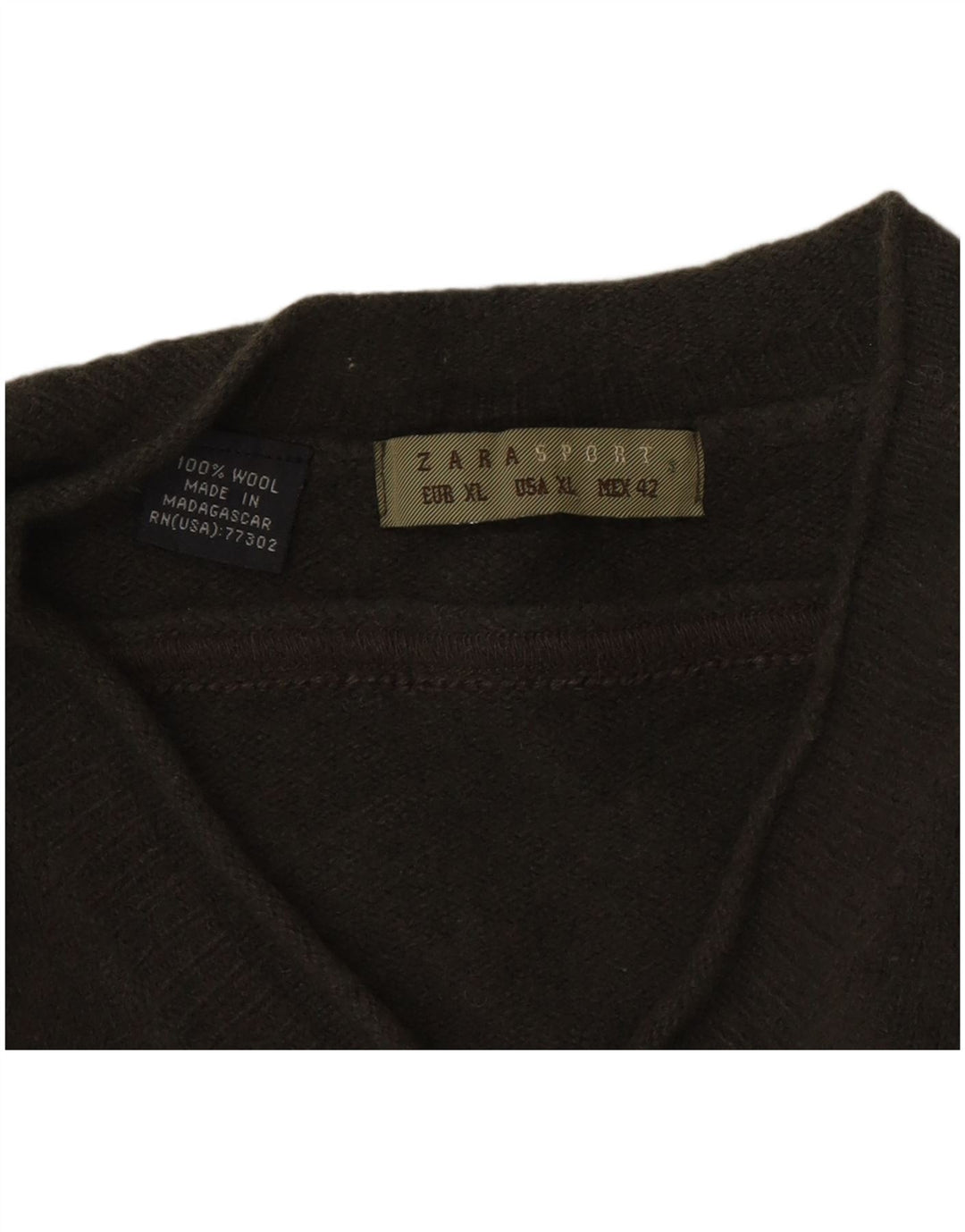 Zara Herren V-Ausschnitt Pullover Pullover XL Khaki Wolle