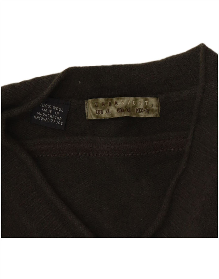 Zara Herren V-Ausschnitt Pullover Pullover XL Khaki Wolle