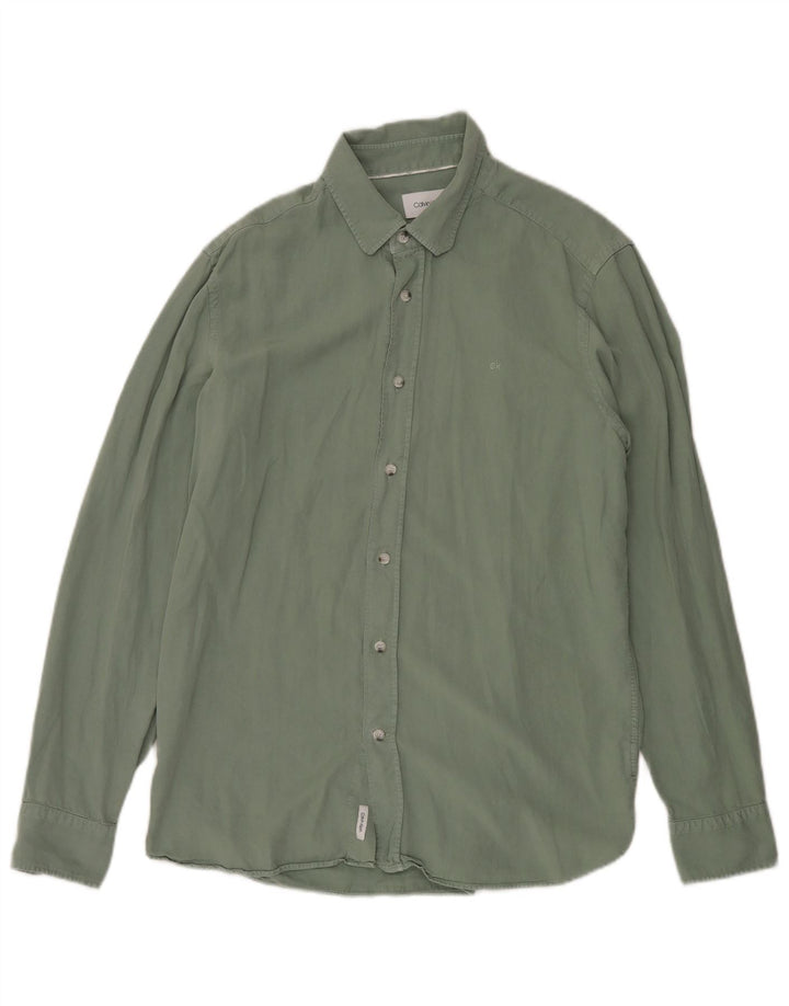 Calvin Klein Herren Regular Fit Hemd Mittelgrünes Lyocell