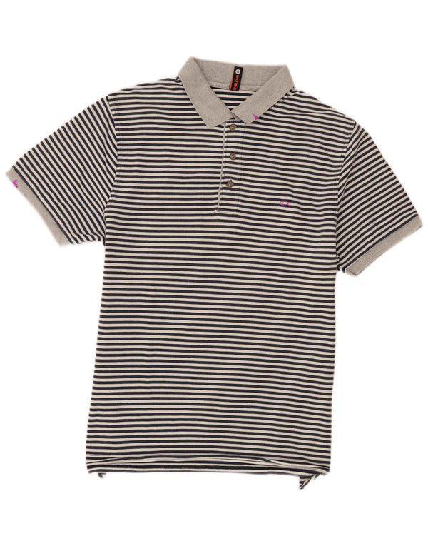 Sun68 Mens Polo Shirt Large Grey Pinstripe Cotton