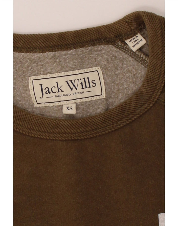 JACK WILLS Mens Graphic Sweatshirt Jumper XS Khaki Cotton Vintage Jack Wills and Second-Hand Jack Wills from Messina Hembry 
