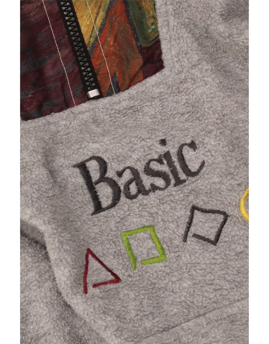 Basic Herren-Fleecepullover mit Reißverschluss am Hals, großes graues geometrisches Polyester