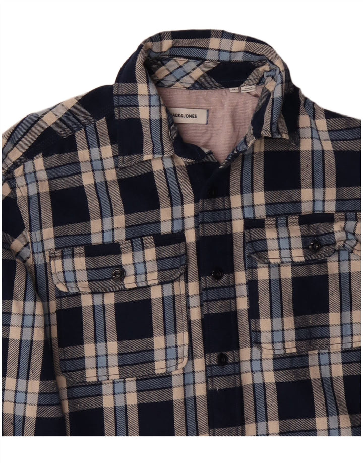 JACK & JONES Herren-Flanellhemd, mittelblau, kariert, Baumwolle