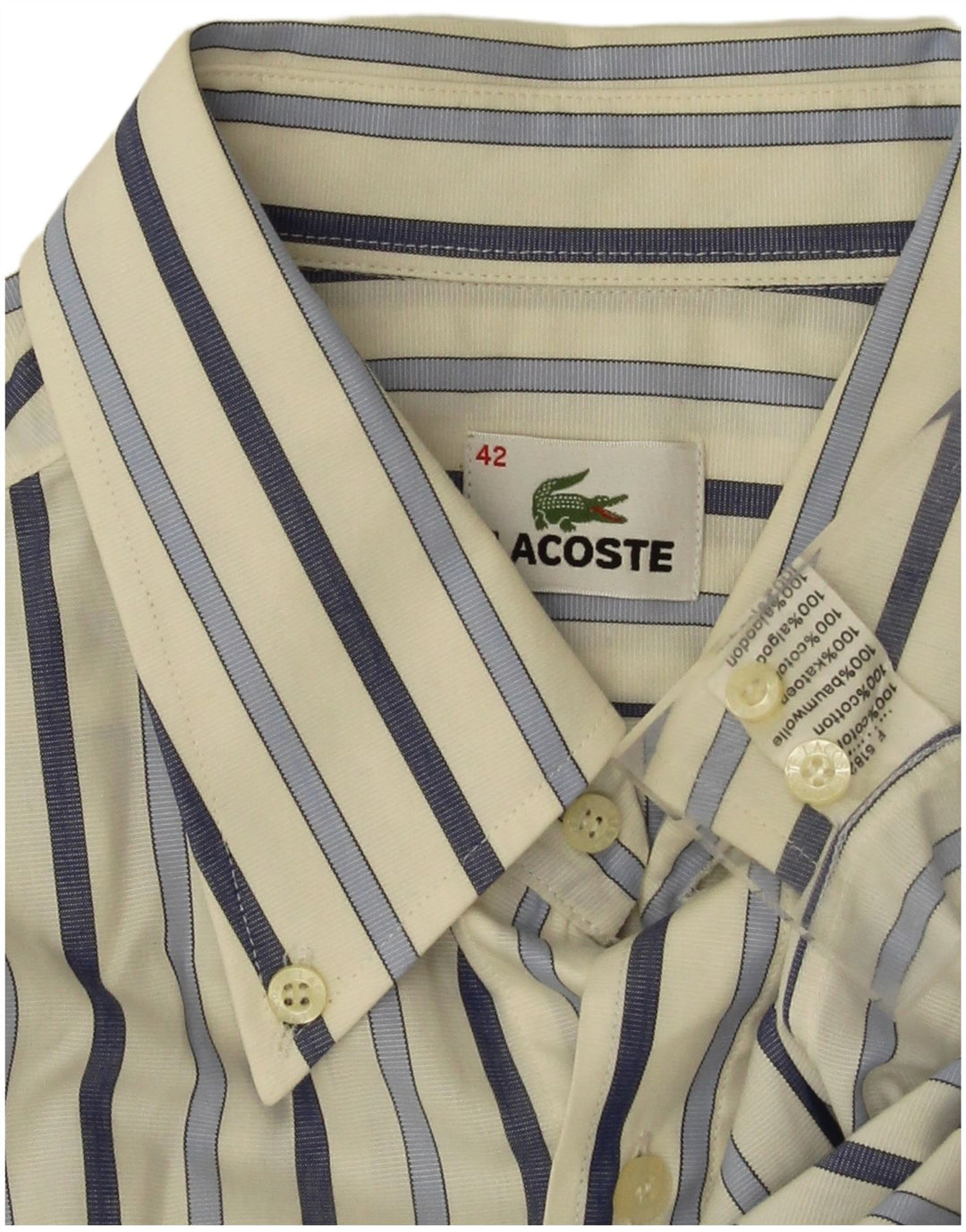 Lacoste Herrenhemd Größe 42 Große weiß gestreifte Baumwolle