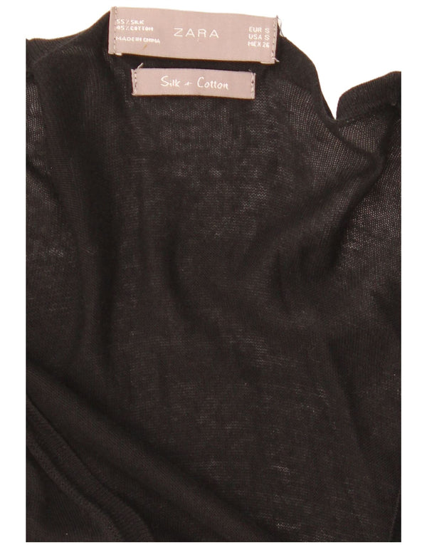 Zara Damen Longline-Cardigan-Pullover UK 8 Small Schwarze Baumwolle