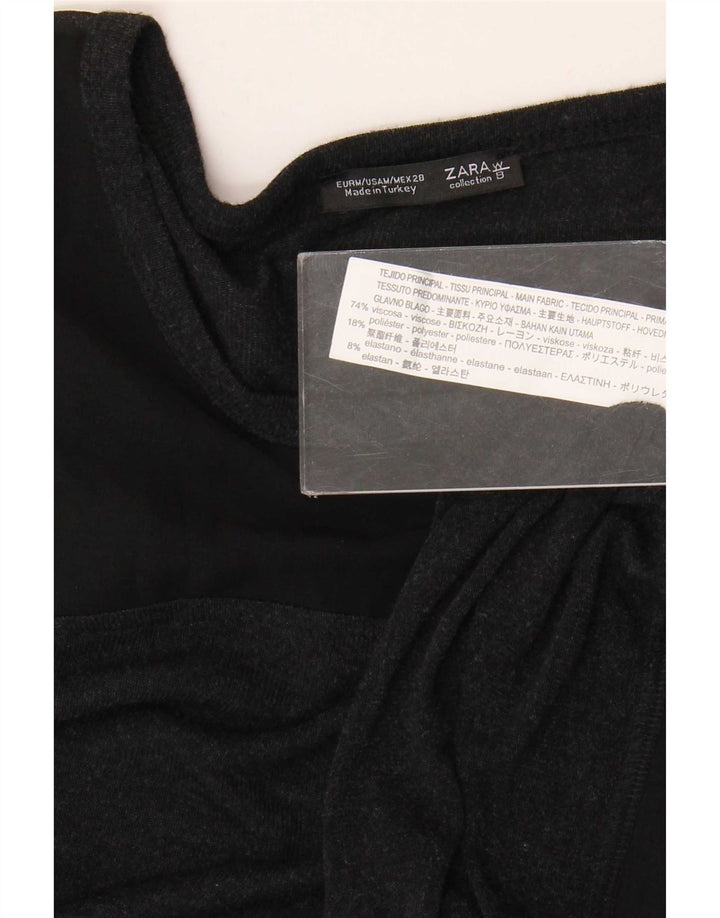 Zara Damen Übergroßes Top Langarm UK 14 Mittelschwarze Viskose