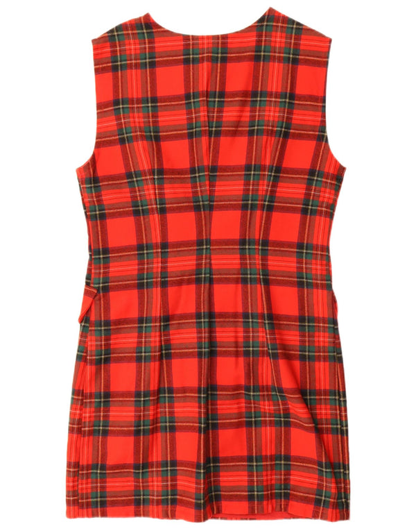 Vintage Damen Ärmelloses Etuikleid UK 14 Mittelrot kariert