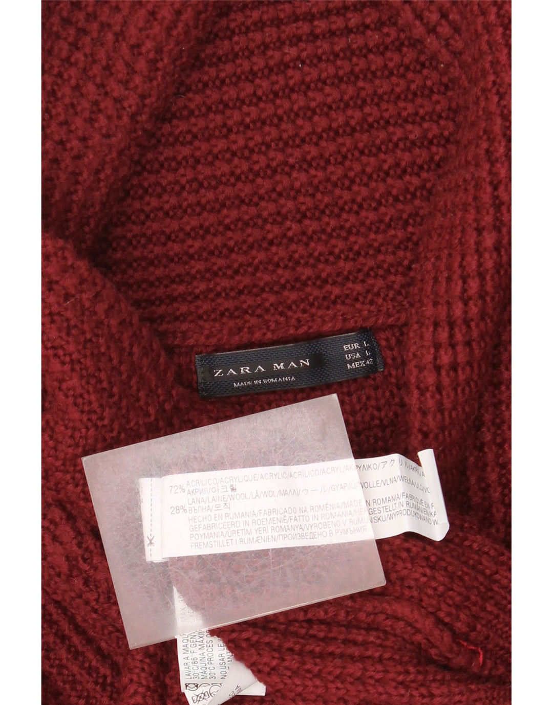 Zara Herren-Pullover mit Schalkragen, großes Kastanienbraun, Acryl