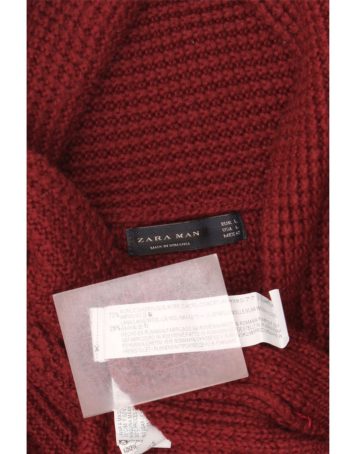 Zara Herren-Pullover mit Schalkragen, großes Kastanienbraun, Acryl