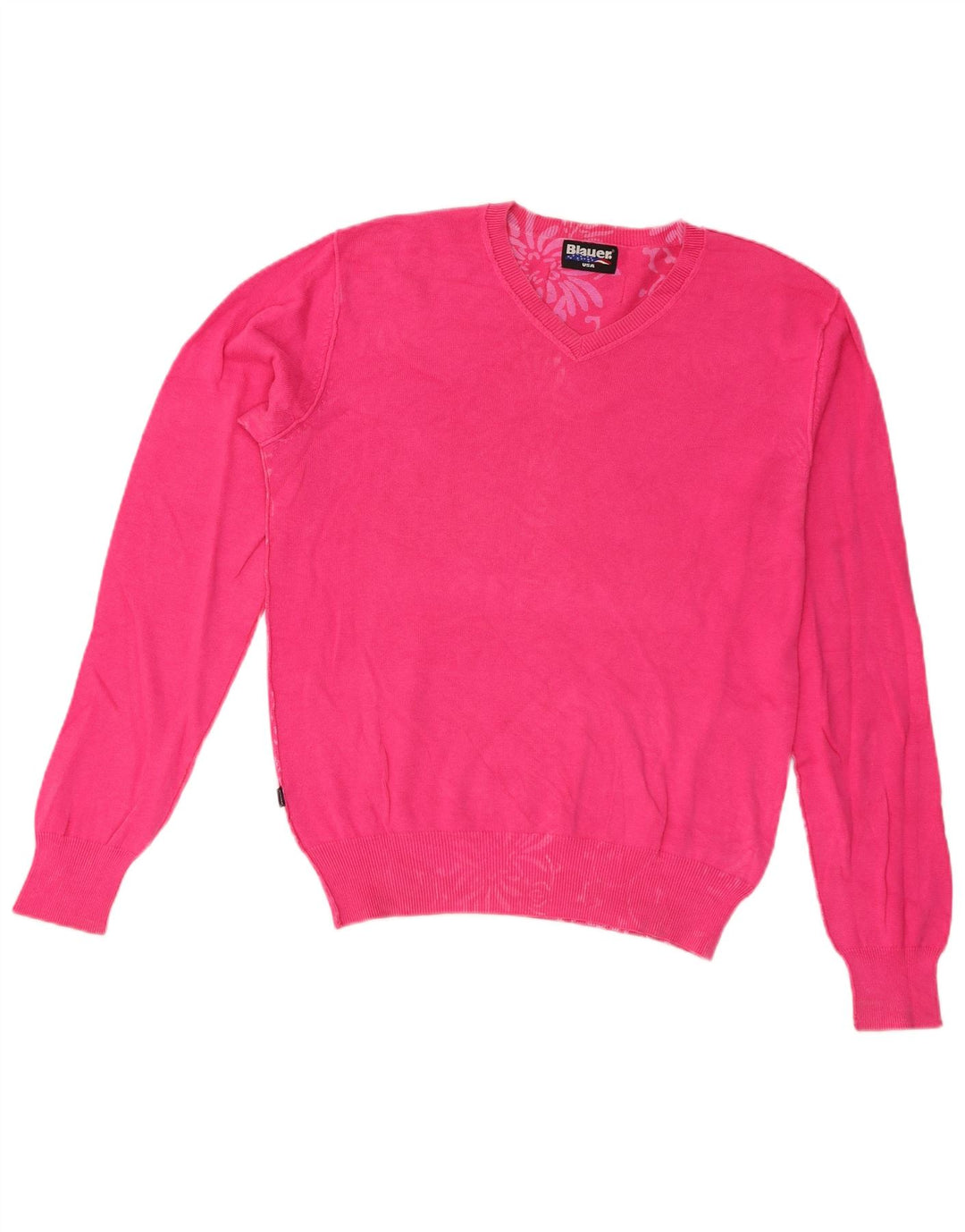 Blauer Damen-Pullover mit V-Ausschnitt, UK 14, mittelrosa, Baumwolle