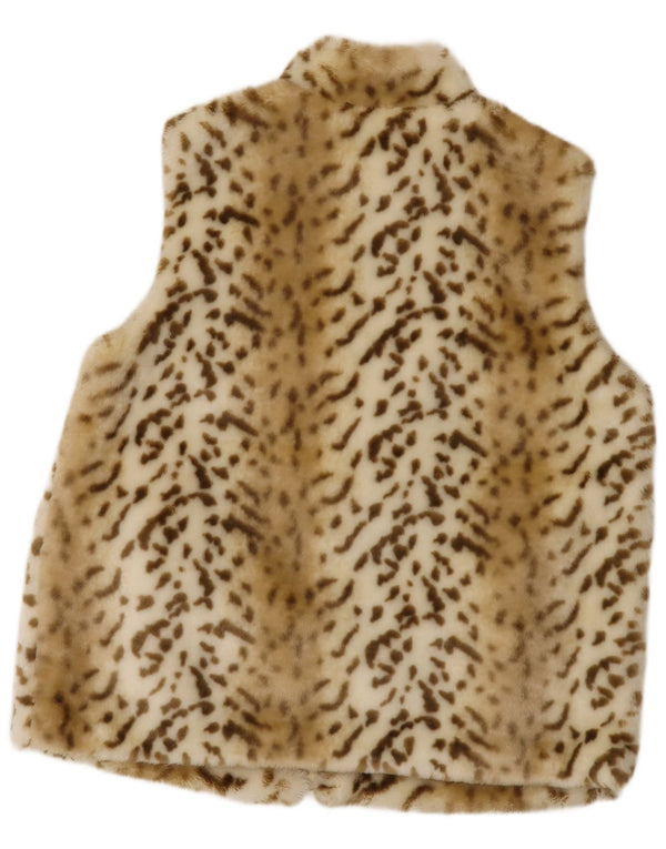 Vintage Damen Kunstpelzweste UK 22 3XL Beige Animal Print Polyacryl