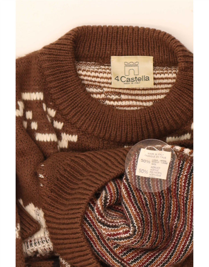 4 Castella Herren-Pullover mit grafischem Rundhalsausschnitt, IT 52, große braune Wolle