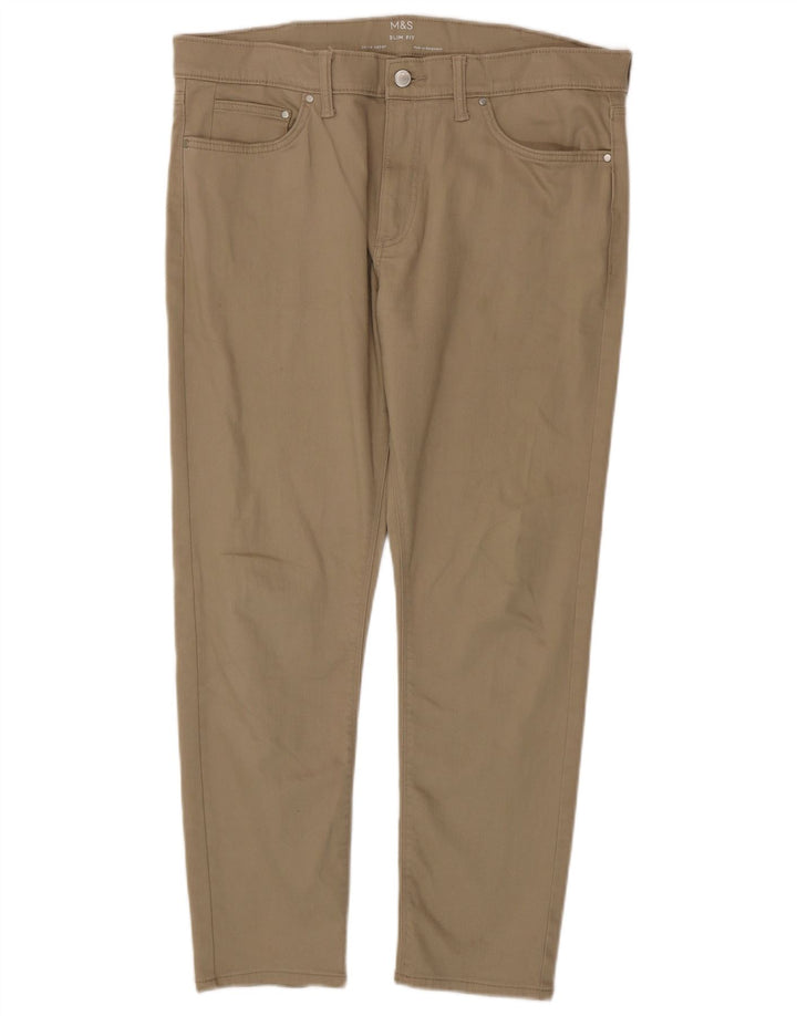 Marks & Spencer Herren Slim Jeans W36 L29 Beige Baumwolle