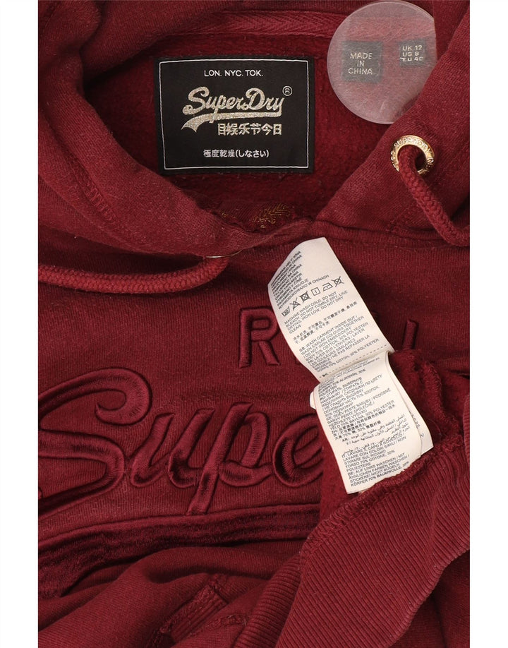 Superdry Damen Graphic Crop Hoodie Pullover UK 12 Medium Burgund Baumwolle