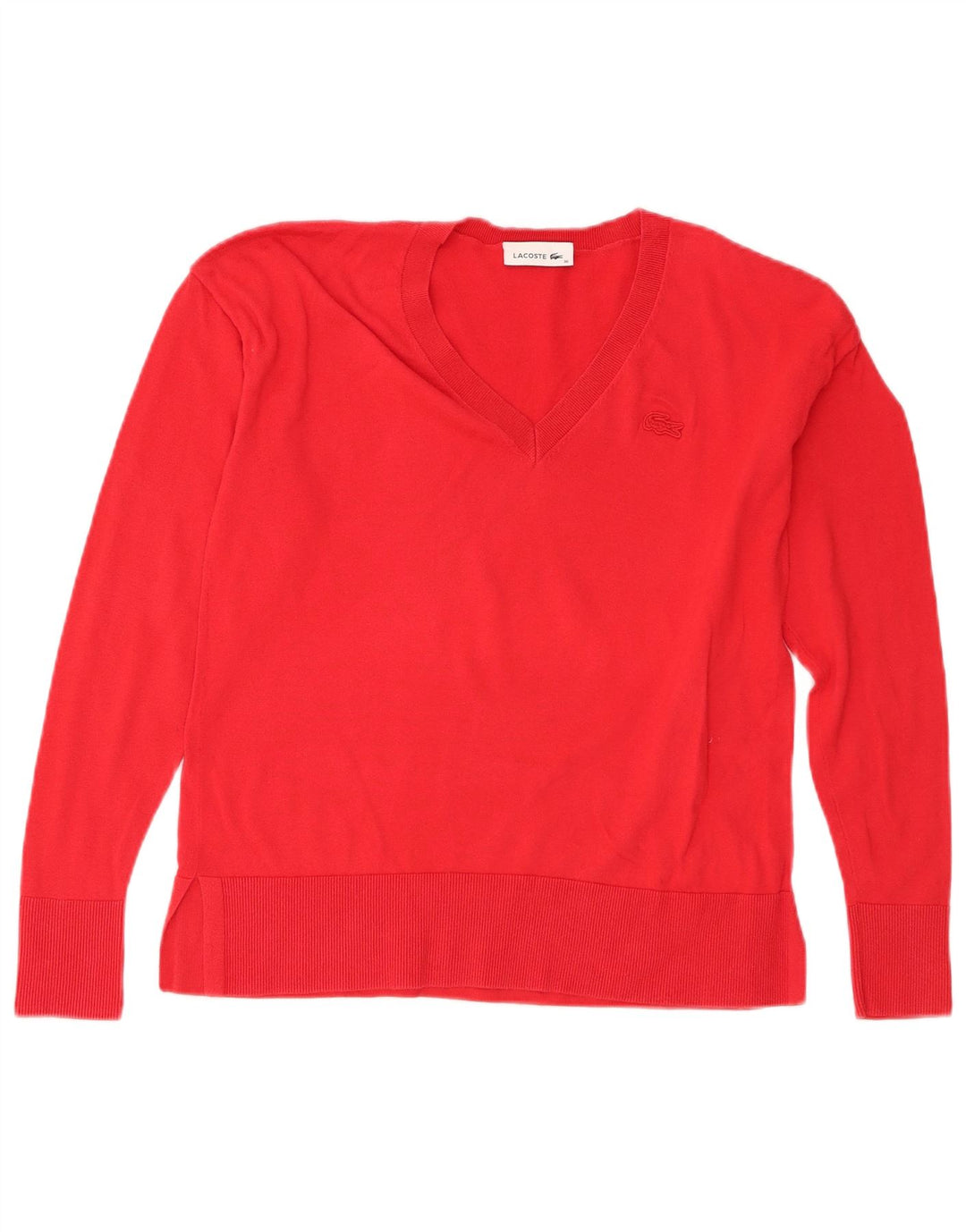 Lacoste Damen-Pullover mit V-Ausschnitt, Größe 36, klein, Rot