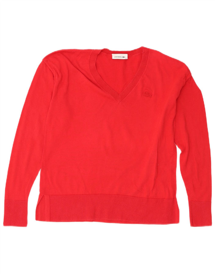 Lacoste Damen-Pullover mit V-Ausschnitt, Größe 36, klein, Rot