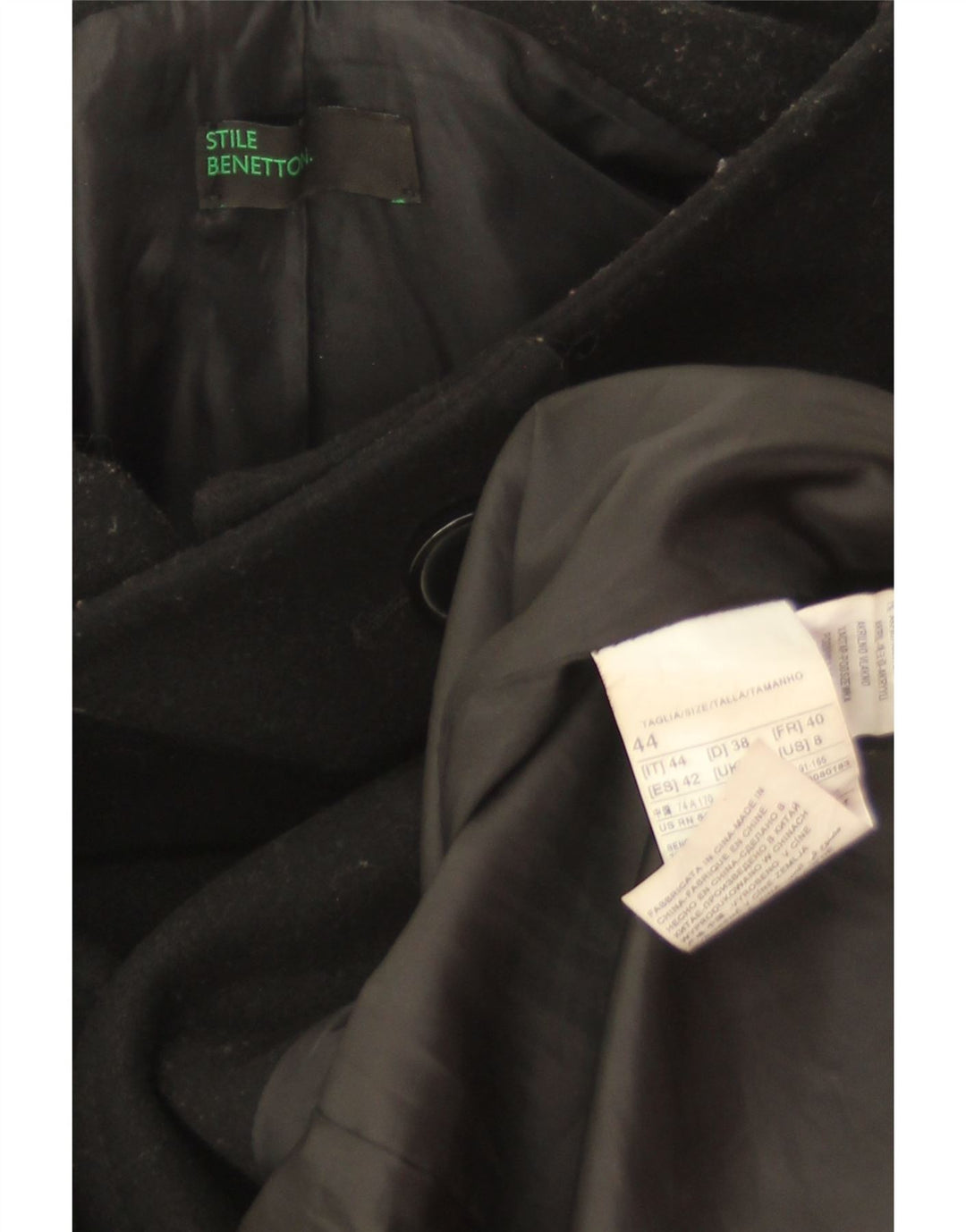Benetton Damen Mantel IT 44 Mittelschwarze Wolle