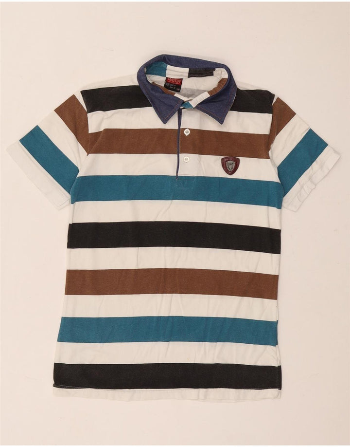 Vintage Herren Rugby-Poloshirt, mittelgroß, mehrfarbig, gestreift, Baumwolle