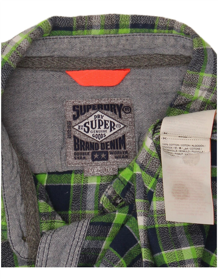 Superdry Damen Flanellhemd UK 14 Mittelgrün karierte Baumwolle