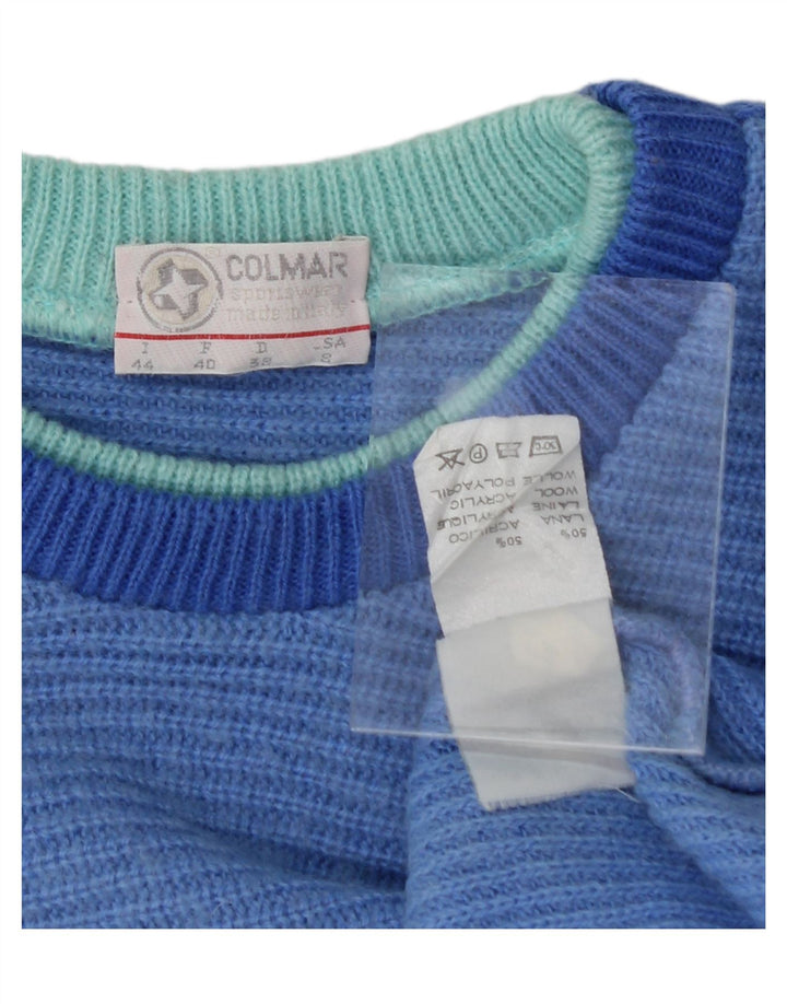 COLMAR Womens Crew Neck Jumper Sweater IT 44 Medium Blue Colourblock Wool Vintage Colmar and Second-Hand Colmar from Messina Hembry 