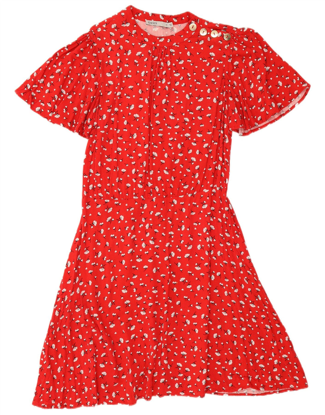 Oasis A-Linien-Kleid für Damen, Größe 44, Mittelrot, Viskose mit Blumenmuster