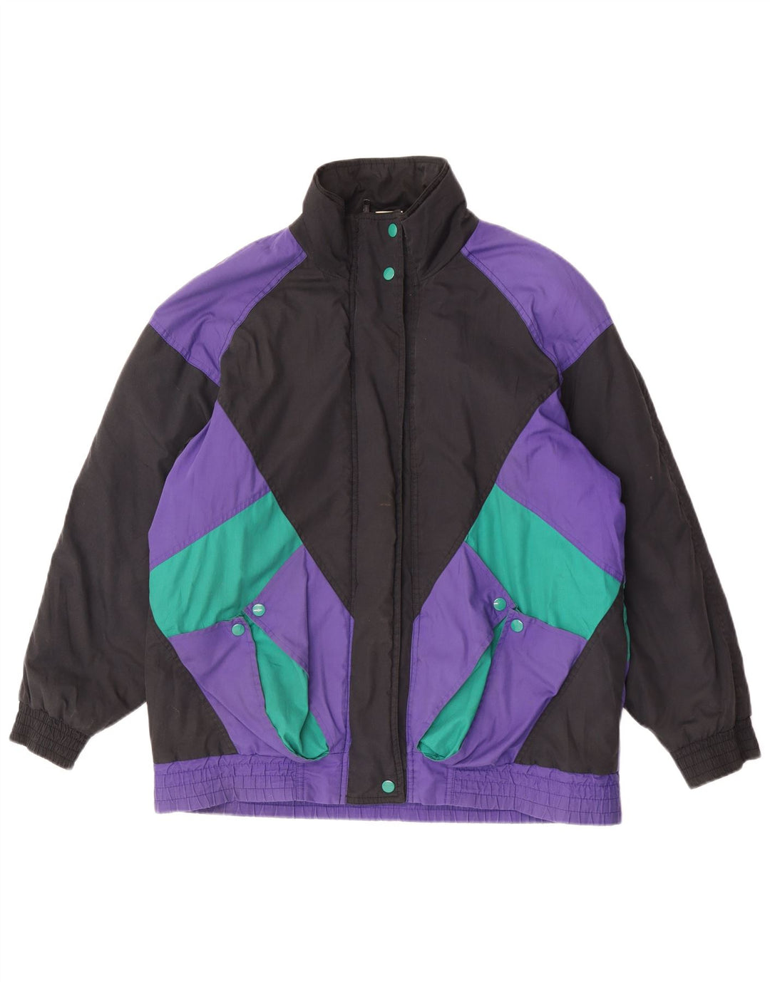 Vintage Damen-Windbreaker-Jacke, UK 16, groß, mehrfarbig, Farbblock