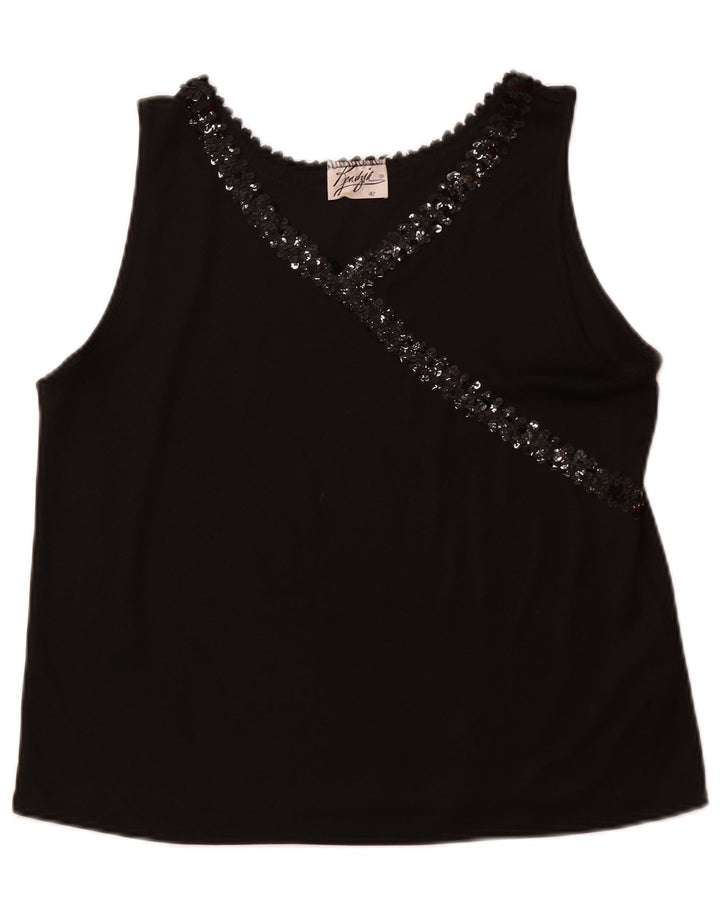 VINTAGE Womens Sleeveless Blouse Top EU 42 Large Black Polyester