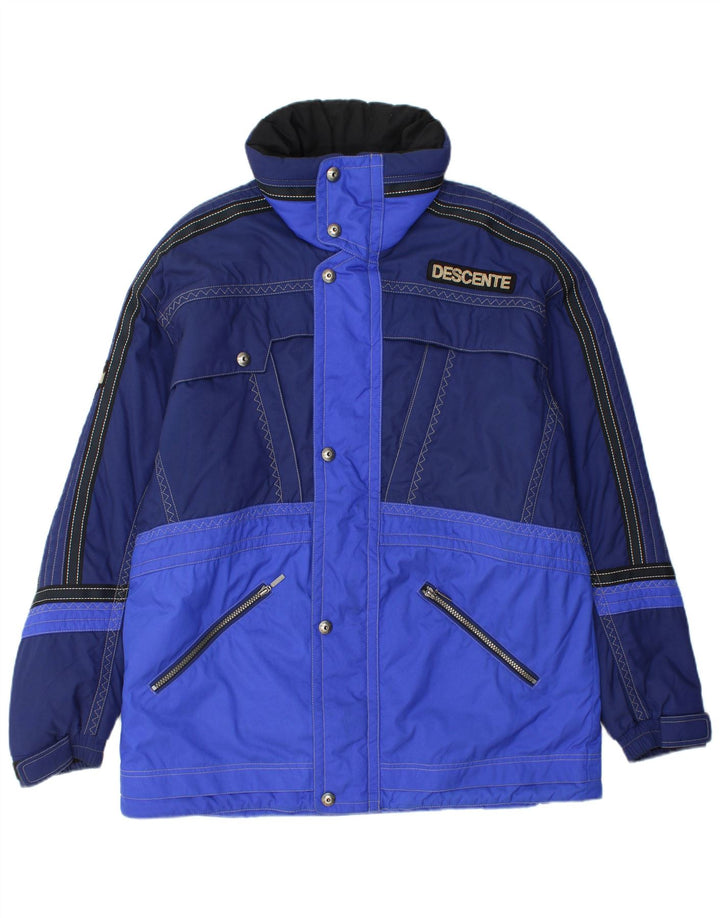 Descente Herren-Skijacke mit Kapuze, IT 54 2XL, blaues Colourblock-Polyamid