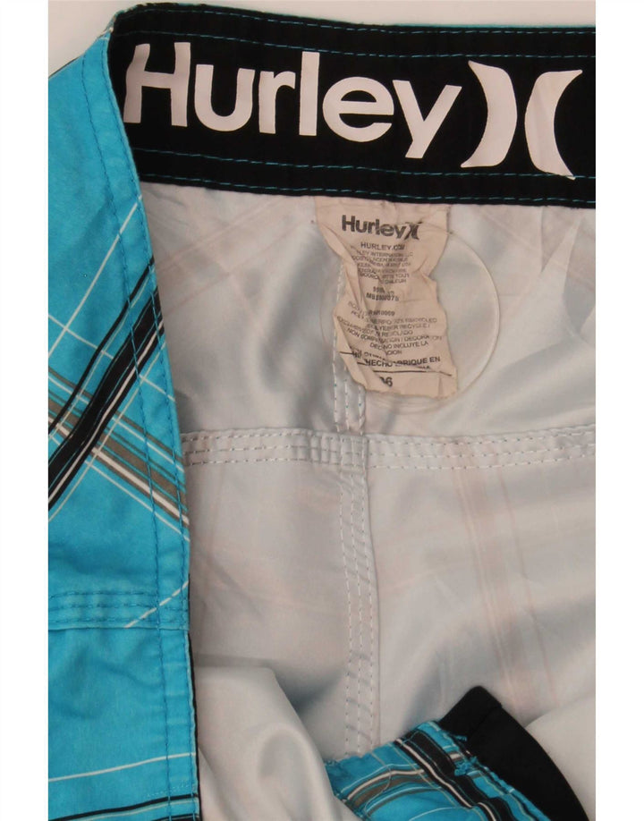 Hurley Herren-Badeshorts, groß, blau kariert, Polyester