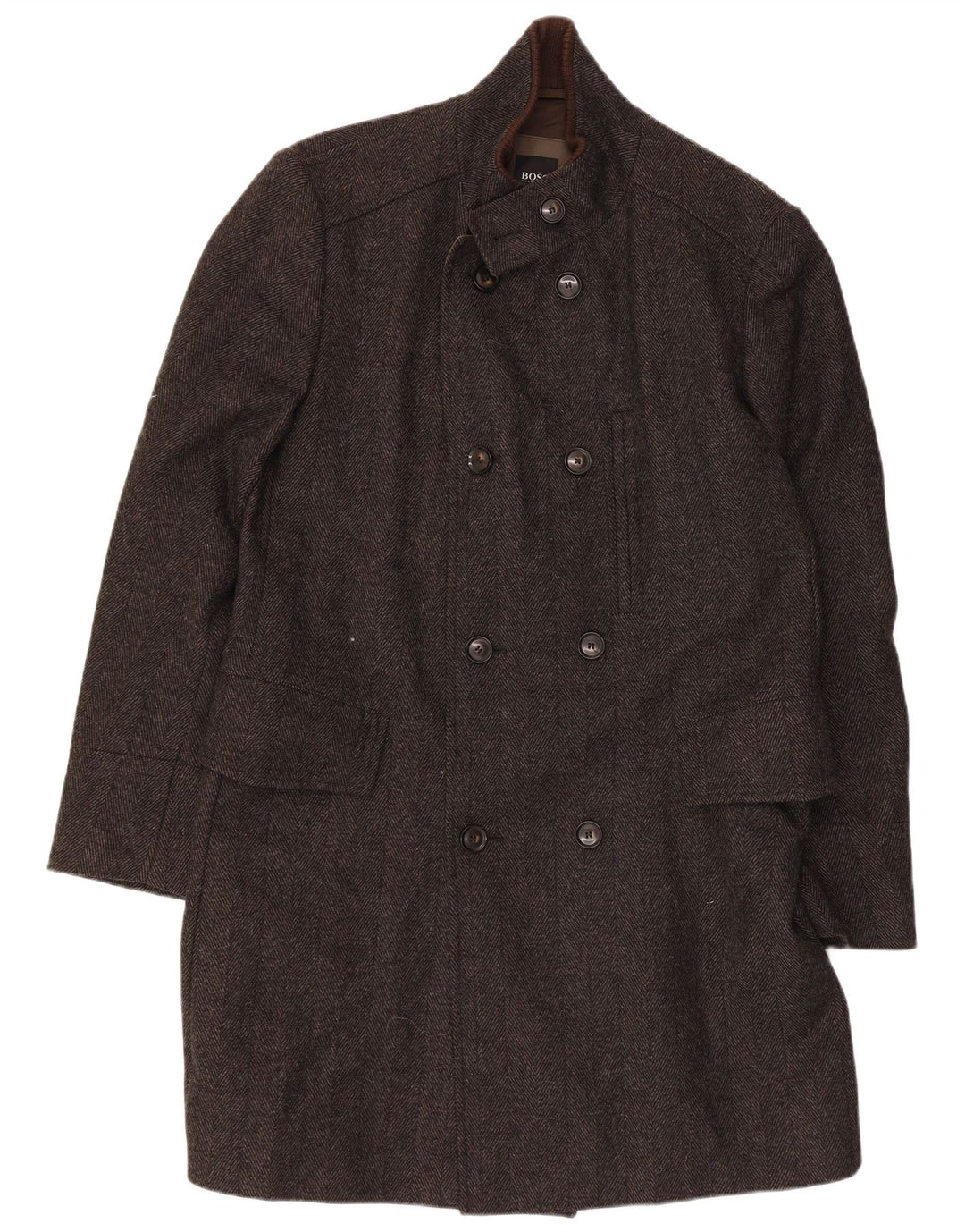 Hugo Boss Herren-Zweireihermantel, EU 50, großes graues Fischgrätenmuster