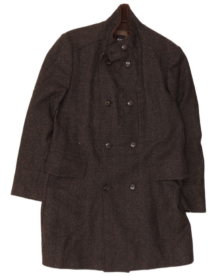 Hugo Boss Herren-Zweireihermantel, EU 50, großes graues Fischgrätenmuster