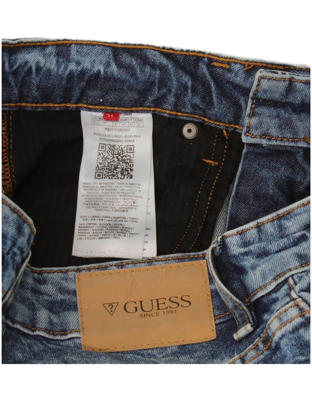 Guess Herren Distressed Slim Jeans W31 L31 Blaue Baumwolle