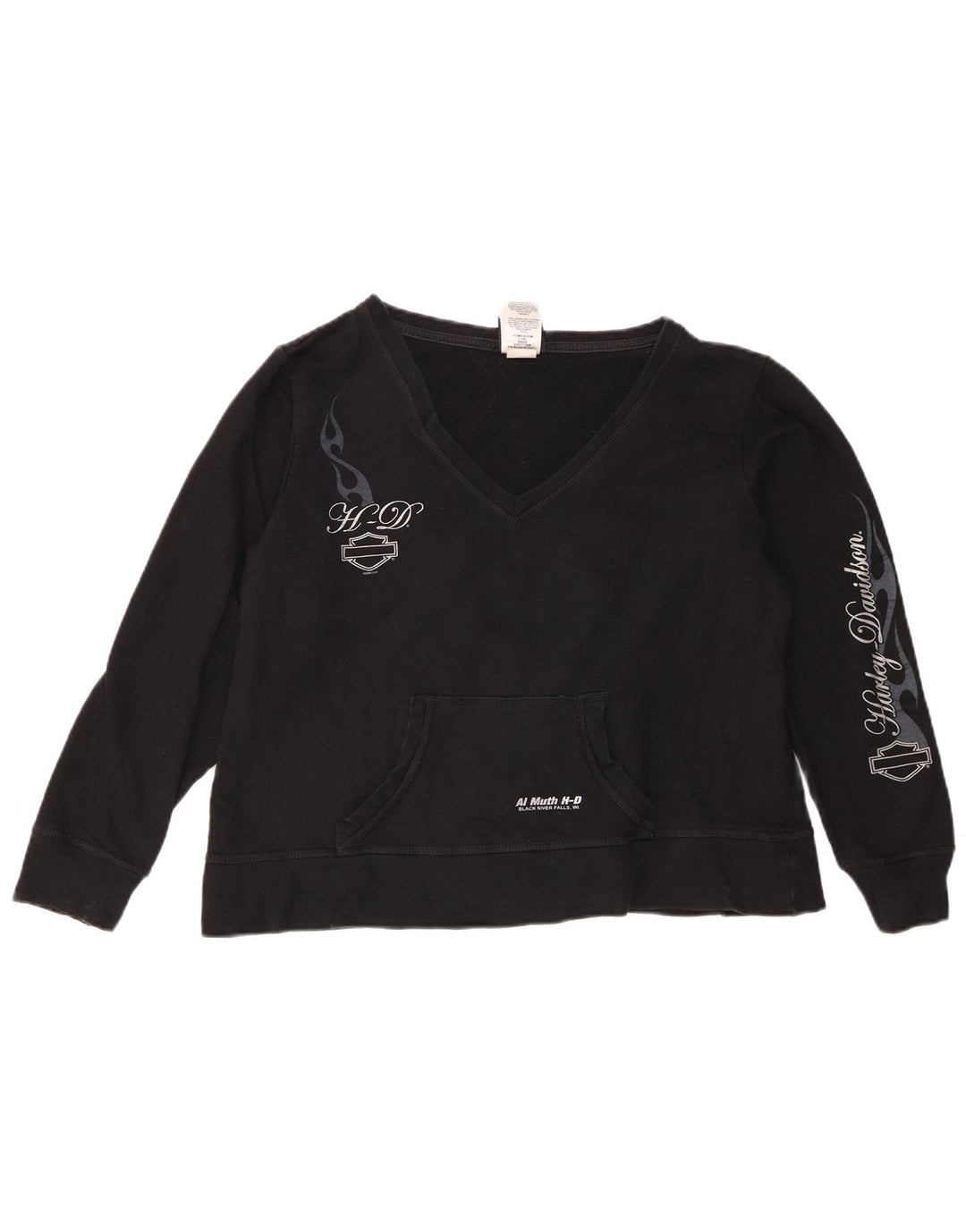 Harley Davidson Damen Graphic Crop Sweatshirt Pullover UK 16 Large Schwarz