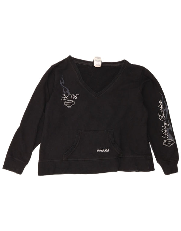 Harley Davidson Damen Graphic Crop Sweatshirt Pullover UK 16 Large Schwarz