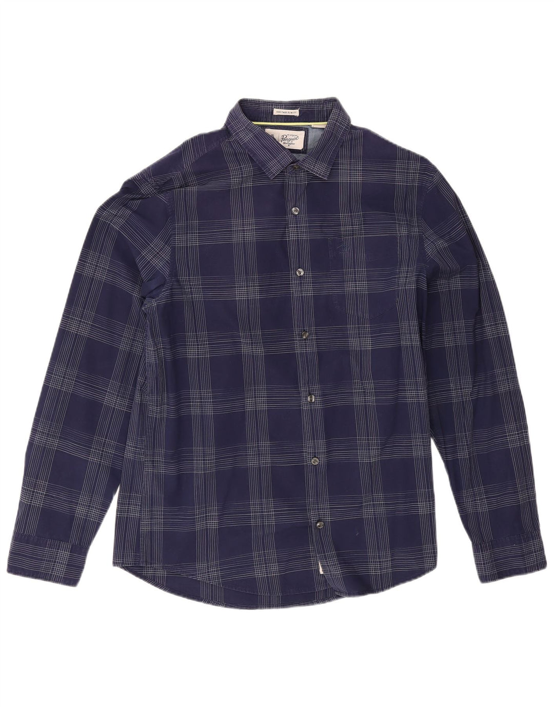 Penguin Herren Heritage Slim Fit Hemd, groß, marineblau, kariert, Baumwolle