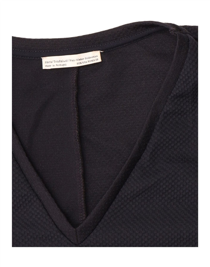 Zara Damen Crop Top Langarm UK 14 Medium Marineblau
