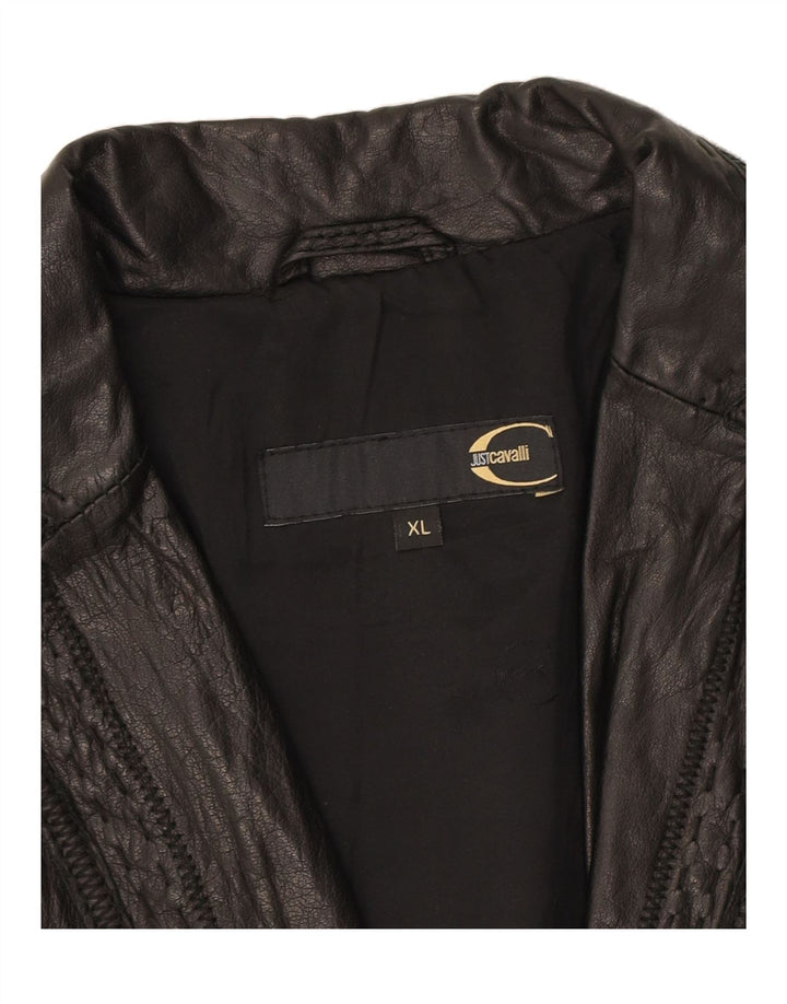 JUST CAVALLI Womens Leather 2 Button Blazer Jacket UK 18 XL Black Leather Vintage Just Cavalli and Second-Hand Just Cavalli from Messina Hembry 
