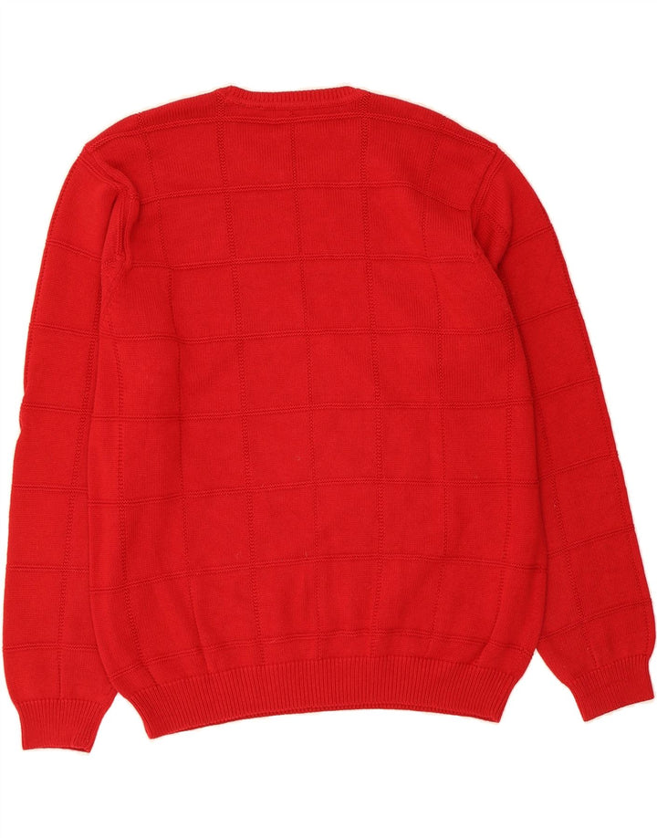 IZOD Mens Crew Neck Jumper Sweater Large Red Check Cotton Vintage Izod and Second-Hand Izod from Messina Hembry 
