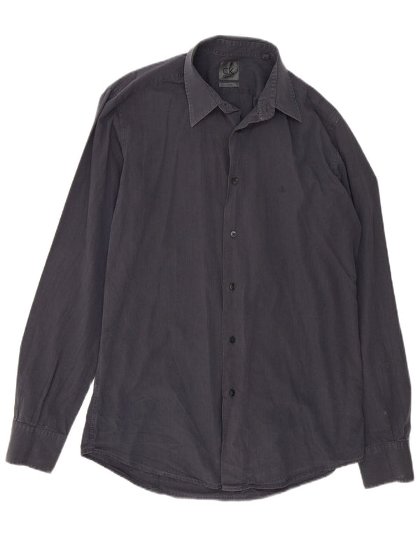 Calvin Klein Mens Slim Fit Shirt Size 40 Medium Grey Pinstripe Cotton
