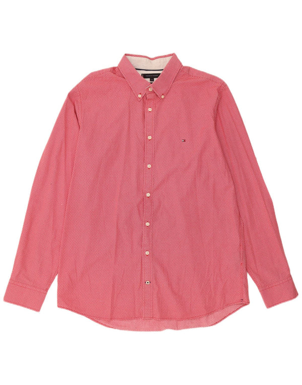Tommy Hilfiger Herren-Slim-Fit-Hemd XL aus roter, geometrischer Baumwolle