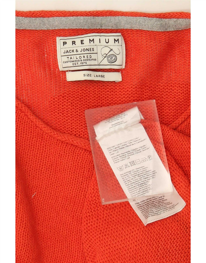 Jack & Jones Herren-Pullover mit Rundhalsausschnitt, groß, orangefarbenes Leinen