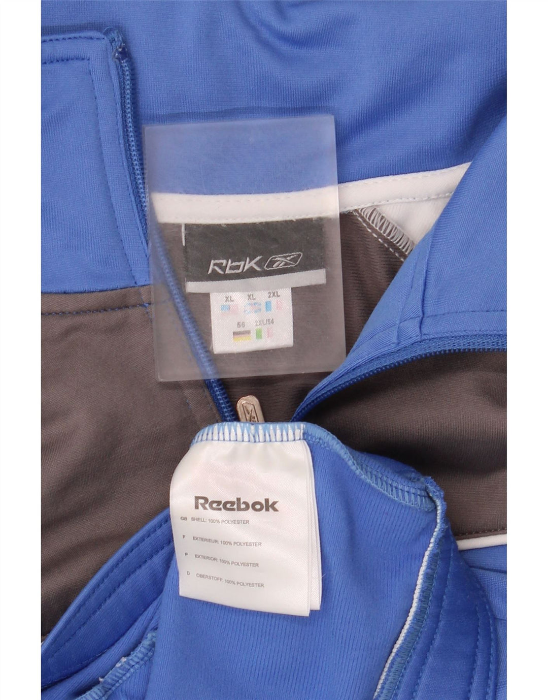 Reebok Herren-Trainingsanzugoberteil mit normaler Passform, XL, blaues Farbblock-Polyester