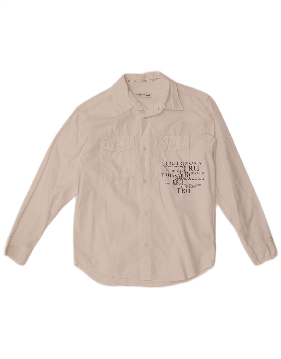 Trussardi Jungen-Hemd mit Grafik, 8–9 Jahre, weiße Baumwolle