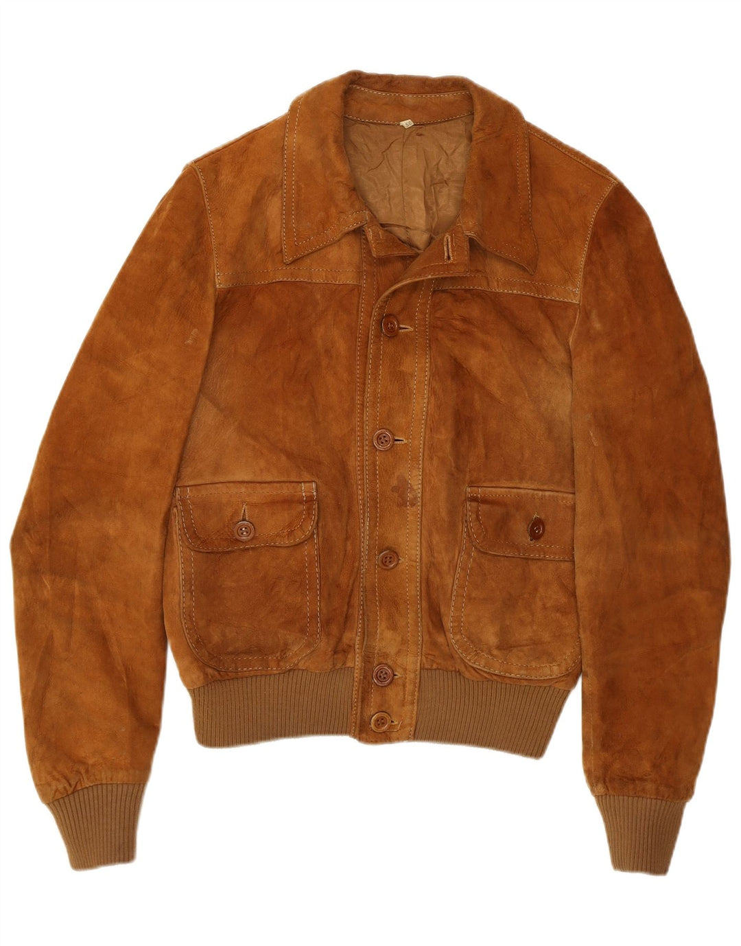 Vintage Damen Bomber Wildlederjacke IT 50 Großes braunes Leder