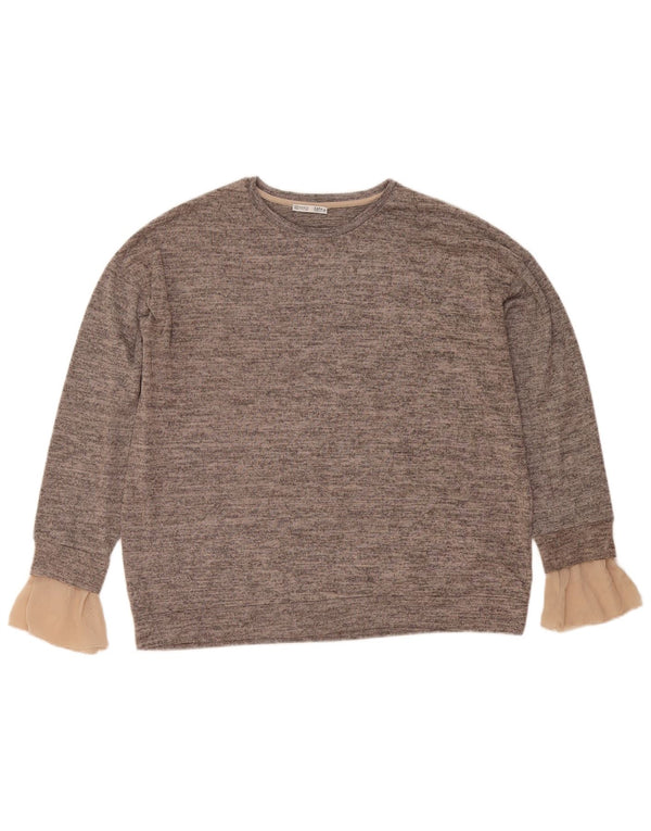 Zara Damen Sweatshirt-Pullover UK 14 Mittelgrau meliert