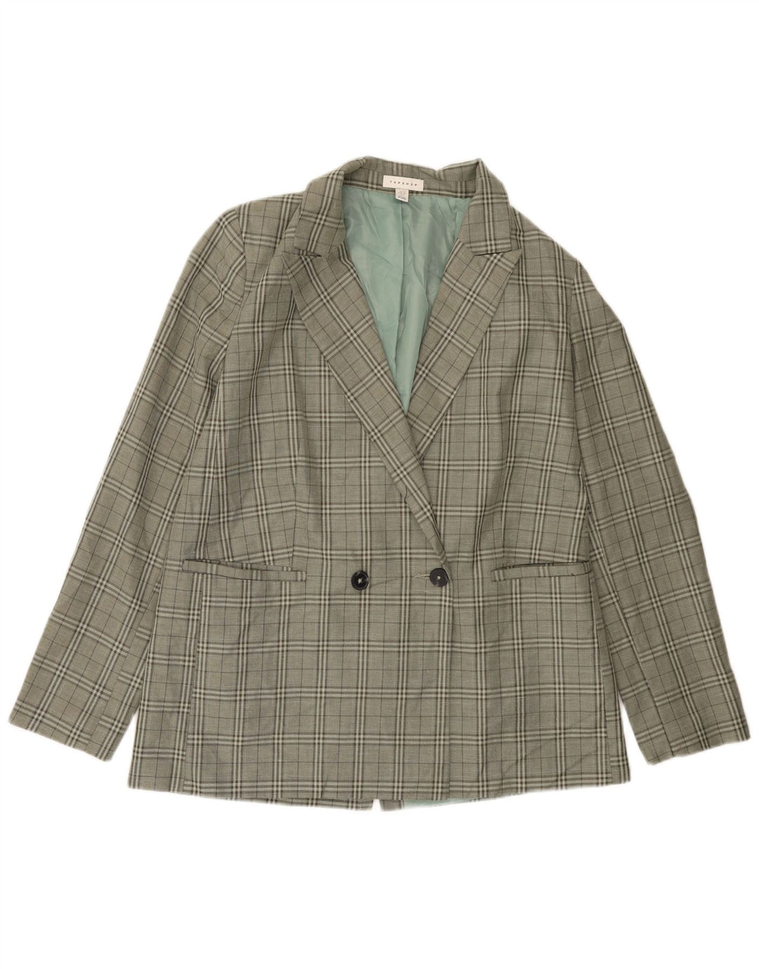 Topshop Damen-Blazer, groß, zweireihig, Gr. 12, mittelgrün kariert