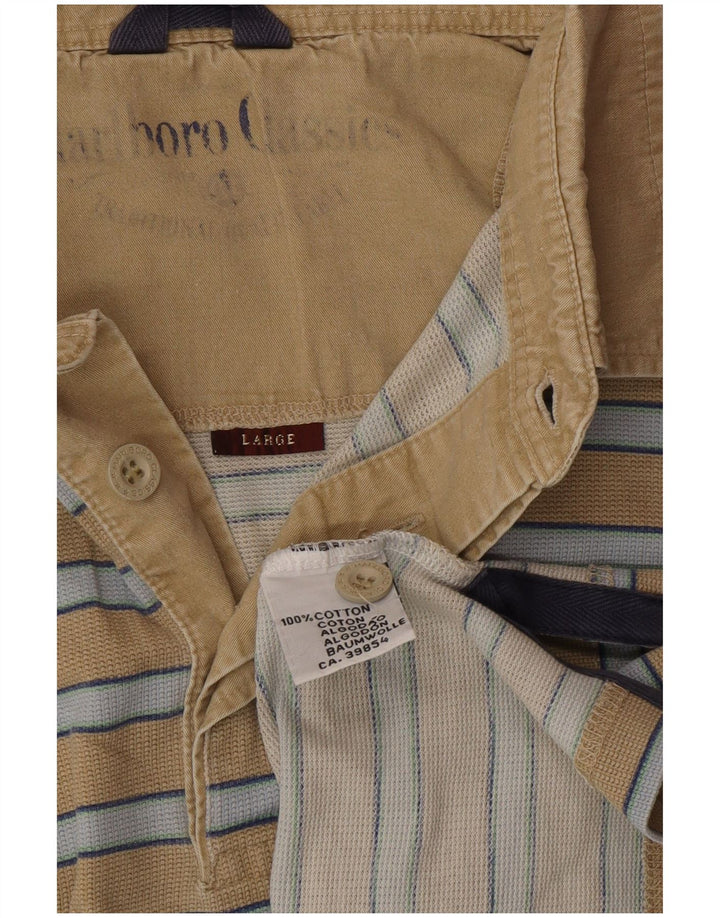 MARLBORO CLASSICS Herren-Poloshirt, groß, beige gestreift