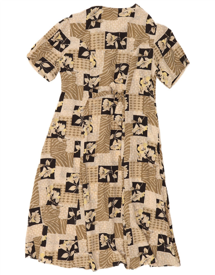 Vintage Damen Teekleid UK 14 Medium Beige Patchwork Seide